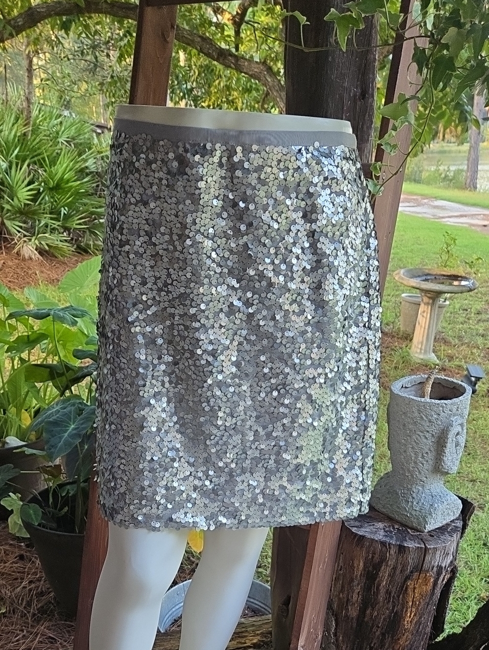 J. Crew Factory Silver Sequined Skirt Size 8